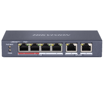 Комутатор 4 порти некерований Hikvision DS-3E0106P-E/M POE