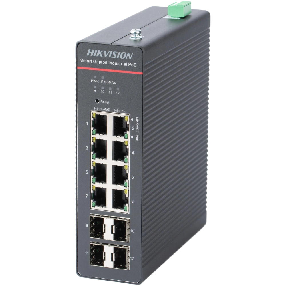 Комутатор 8 портів керований              Hikvision DS-3T1512HP-SI-8P4FKIT(240W)          