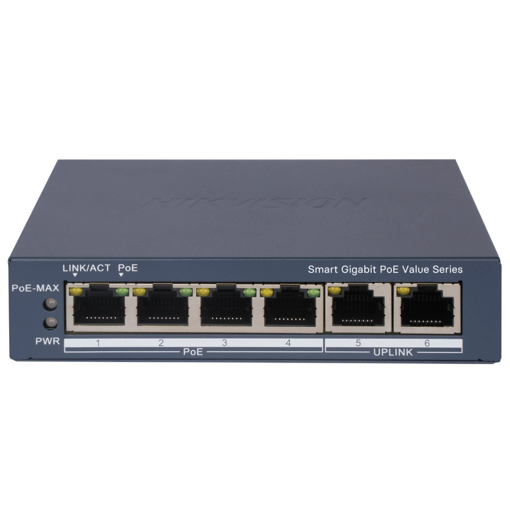 Комутатор 6 портів керований              Hikvision DS-3E1506P-EI/MPoE          