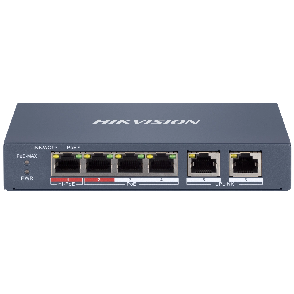Комутатор 6 портів керований              Hikvision DS-3E1106HP-EI          