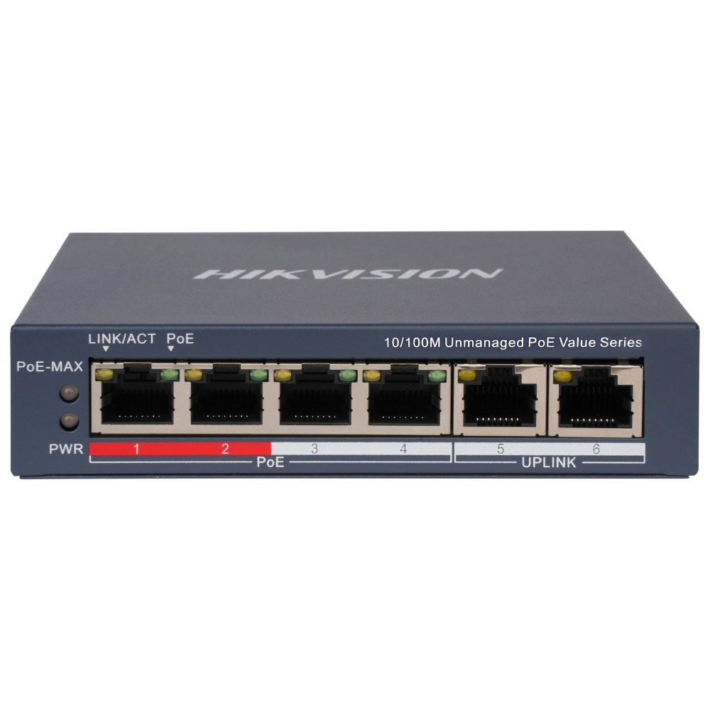 Комутатор 6 портів некерований              Hikvision DS-3E0106P-E/M(B) POE          